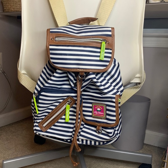 Lily Bloom Bags Lily Bloom Backpack Stripes Navy Blue White Lime Green Eco Travel Bag Poshmark